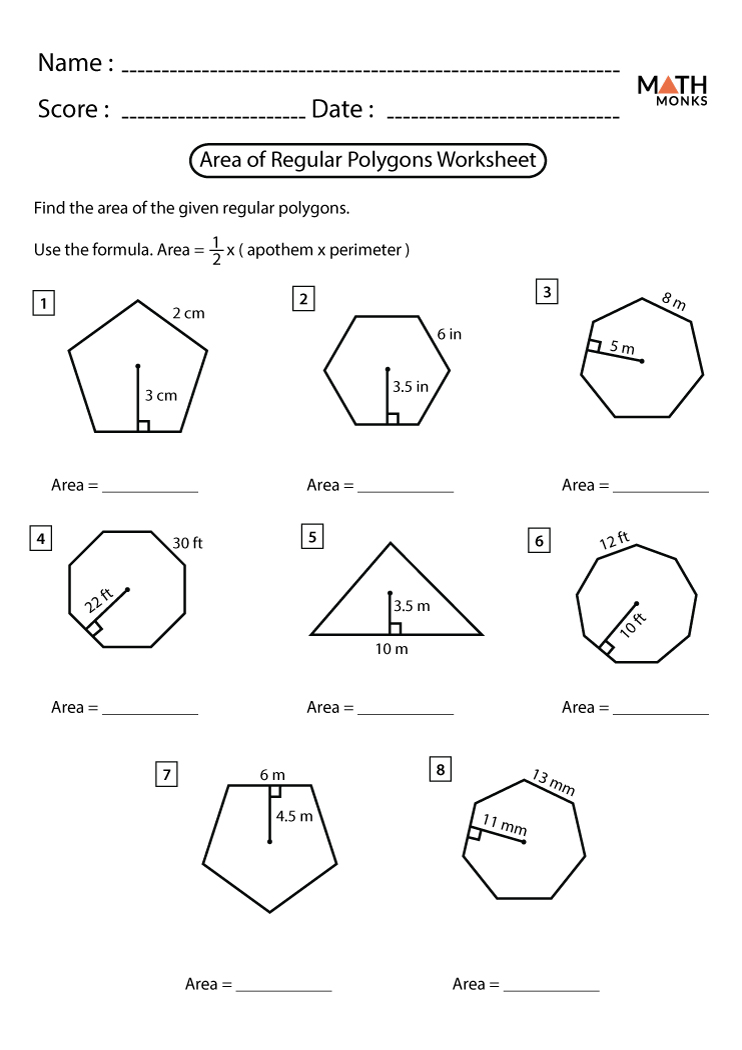 Area Of Regular Polygon Worksheet