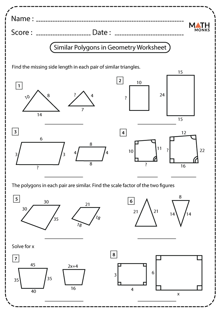 Similar Polygons Worksheets Math Monks