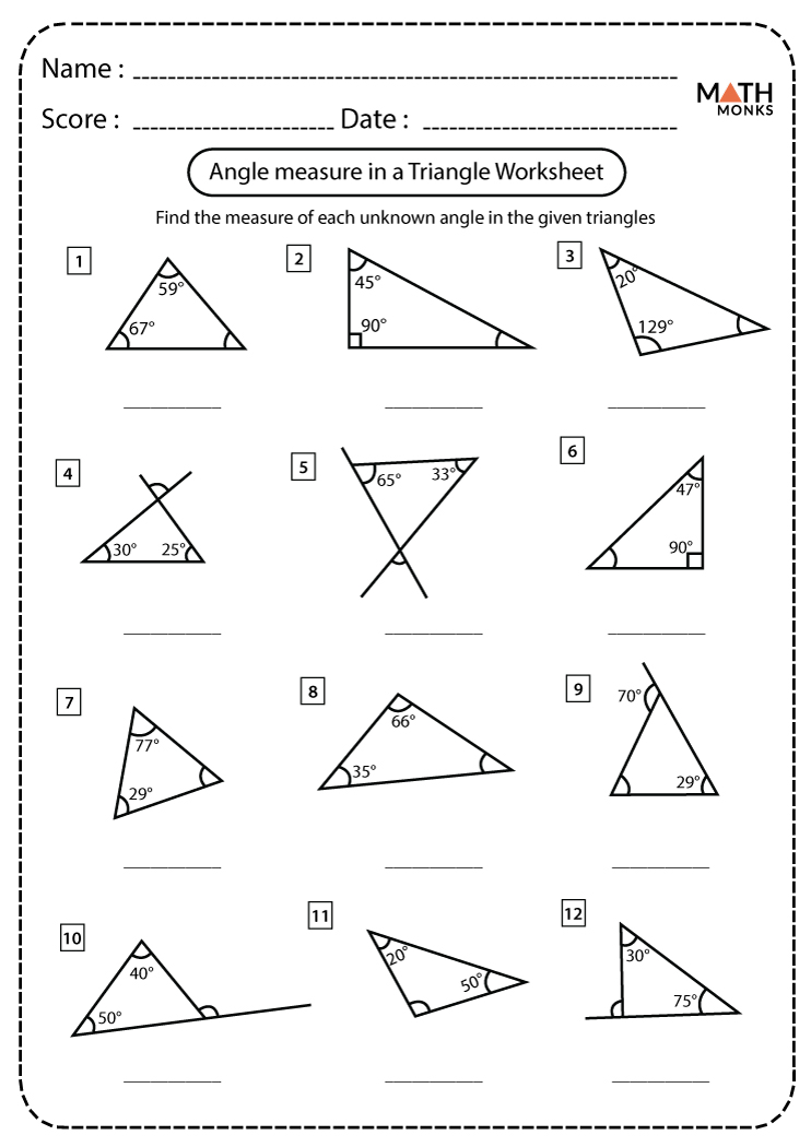 Area of a Triangle Worksheets - Math Monks
