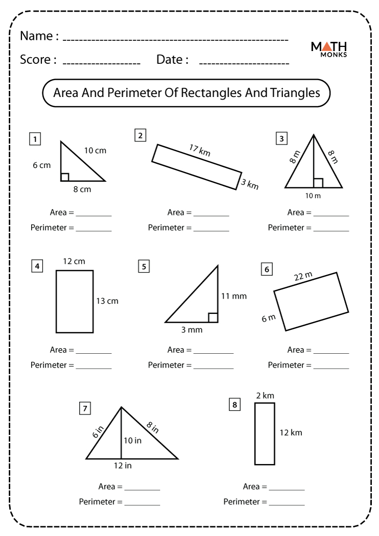 Rectangles and Triangles Worksheets  Math Monks Intended For Area Of Triangles Worksheet Pdf