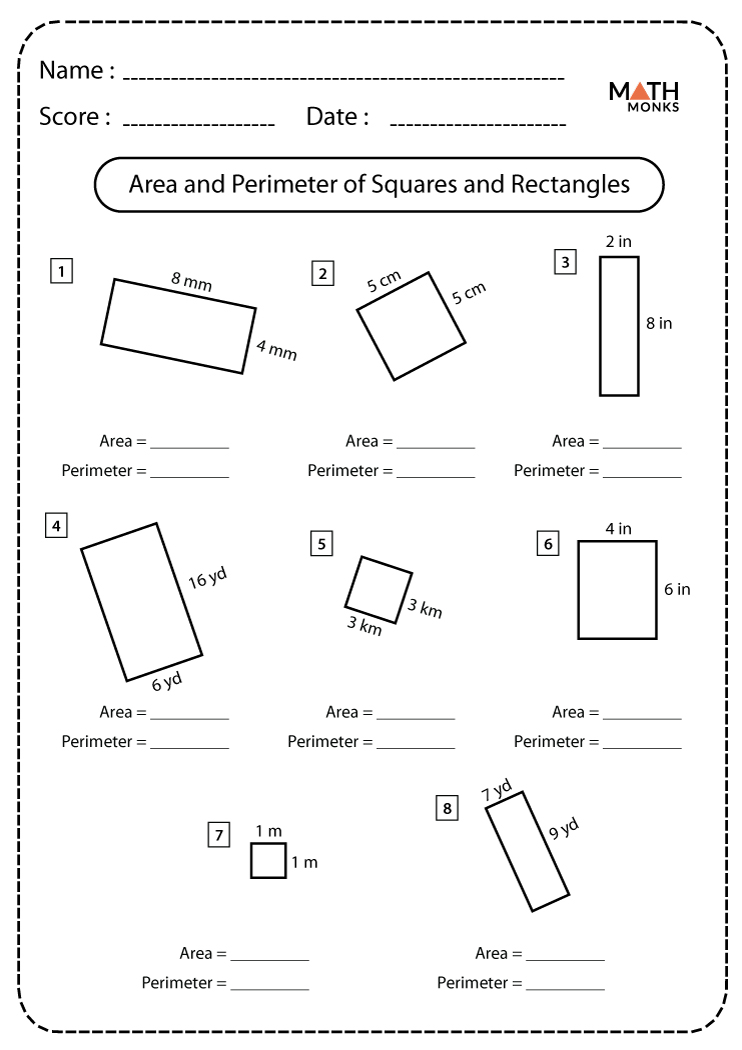 Squares and Rectangles Worksheets - Math Monks