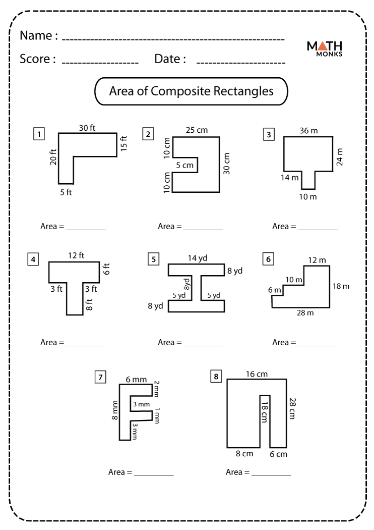 Area of Composite Figures Worksheets - Math Monks
