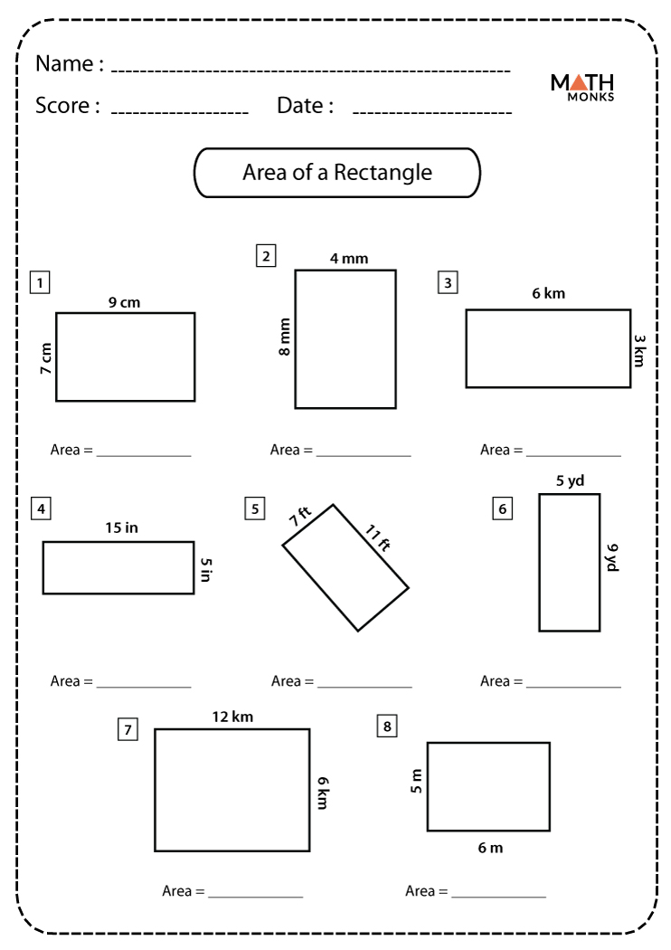 Area Of A Rectangle Worksheets