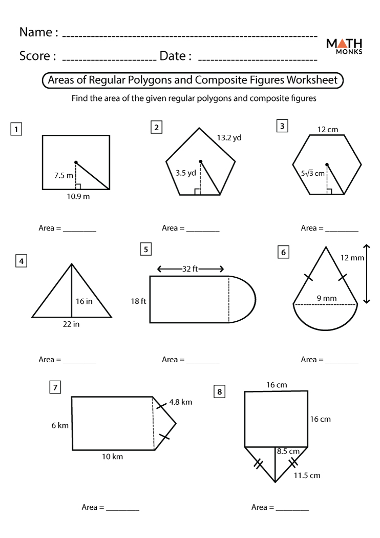 Area of Composite Figures Worksheets Math Monks