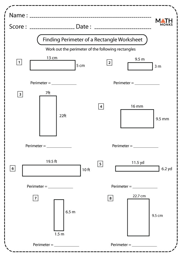 Perimeter of a Rectangle Worksheets | Math Monks