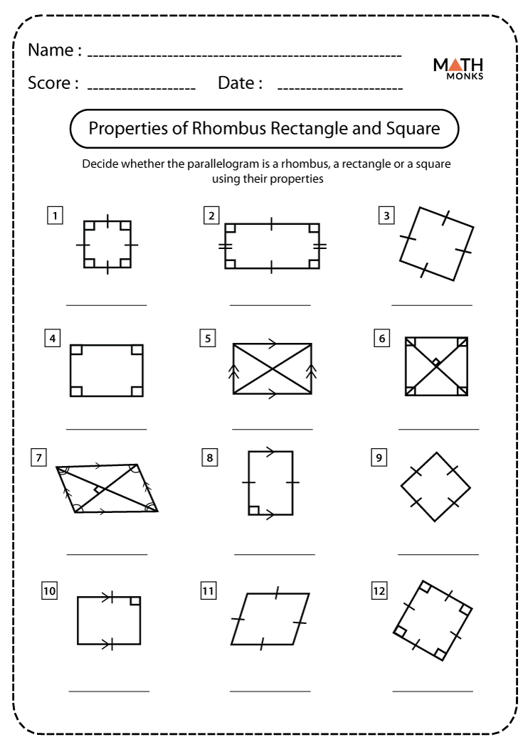 properties of a rectangle worksheet