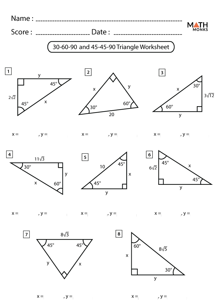 Special Right Triangles Worksheets | Math Monks