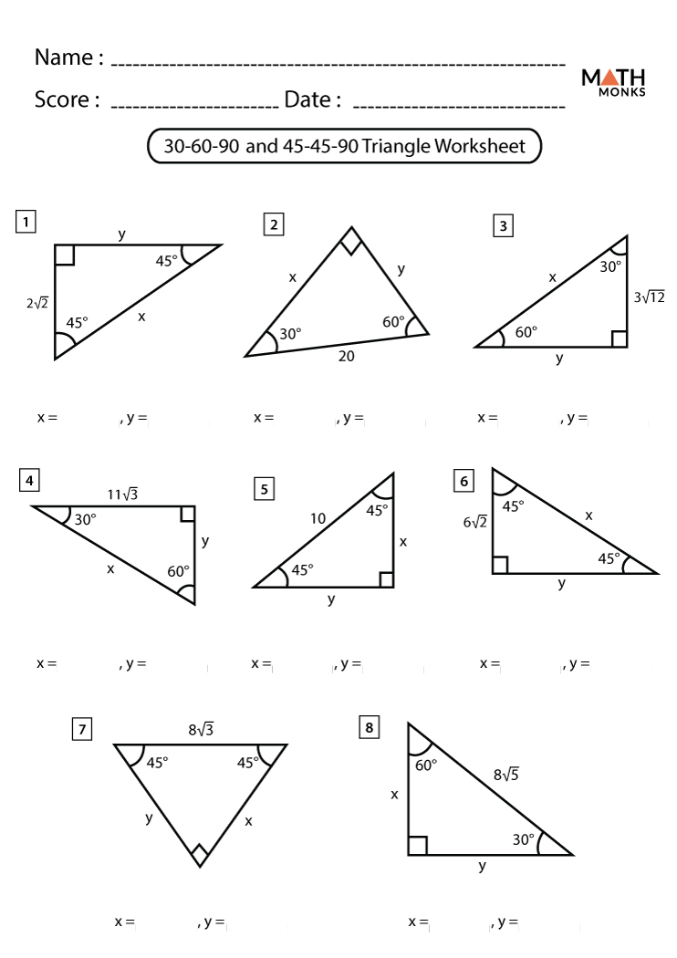 Special Right Triangles Worksheets - Math Monks With Regard To 30 60 90 Triangles Worksheet