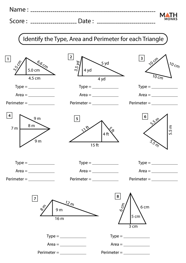 Triangle Worksheets  Math Monks Regarding Area Of Triangles Worksheet Pdf