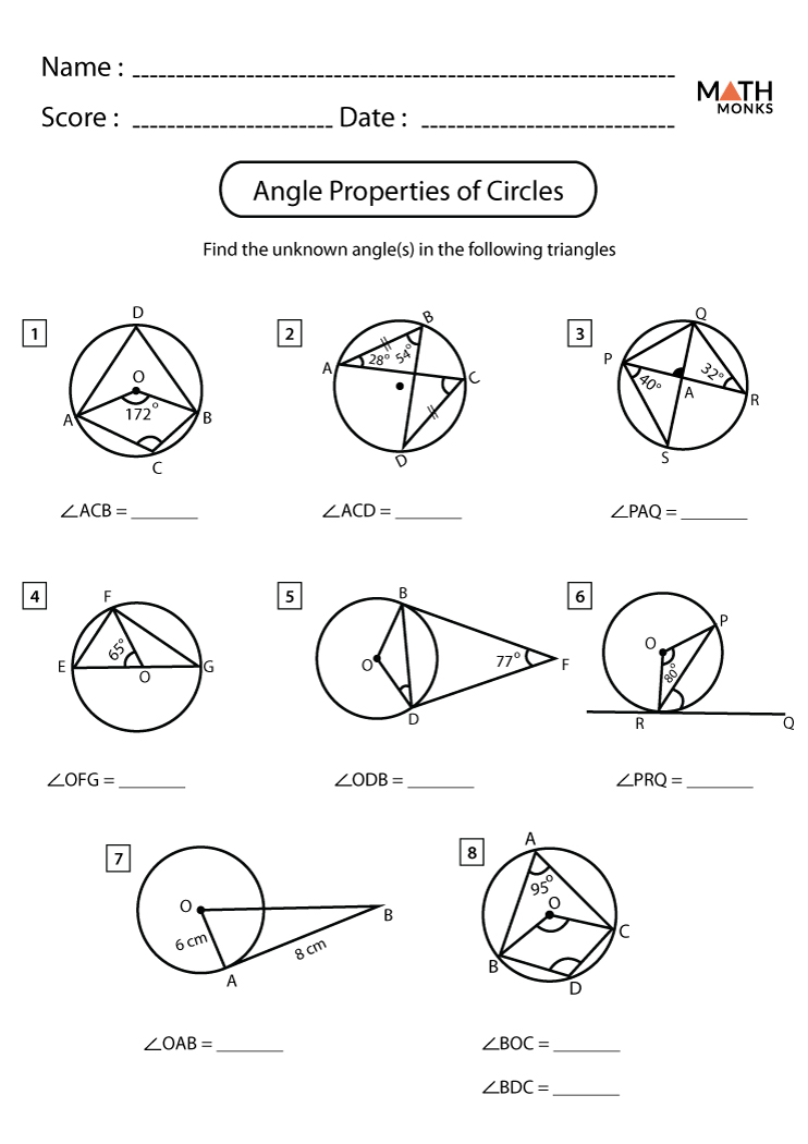 Angles And Fractional Parts Of A Circle Worksheet
