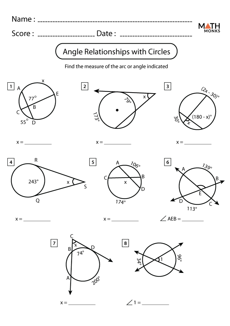 Angles in a Circle Worksheets | Math Monks