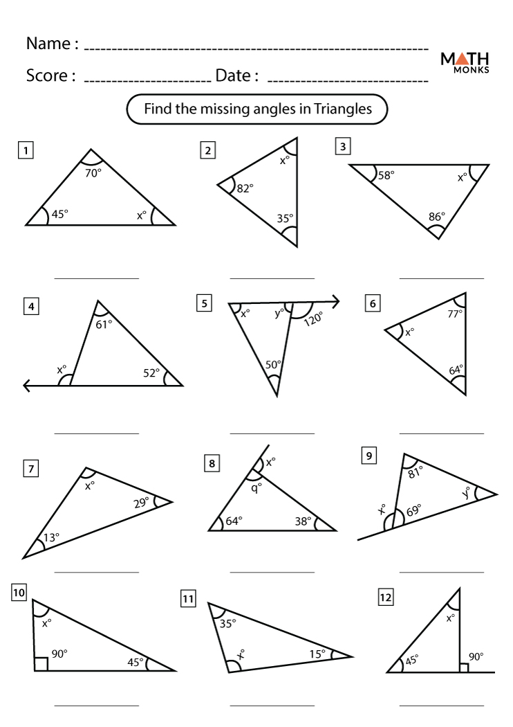 Angles in a Triangle Worksheets - Math Monks Pertaining To Finding Angle Measures Worksheet