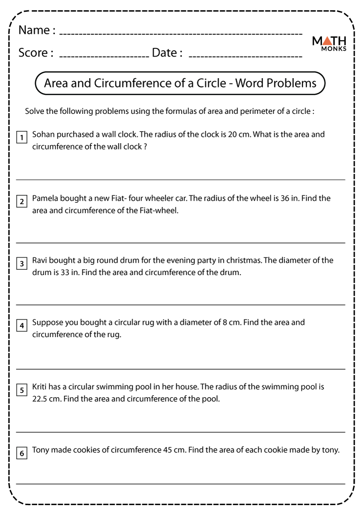 Circumference and Area of a Circle Worksheet | Math Monks