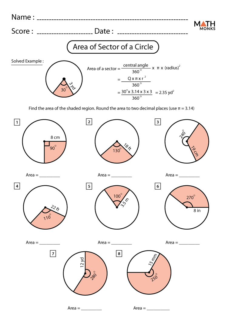 Area of Circles and Sectors Worksheets | Math Monks