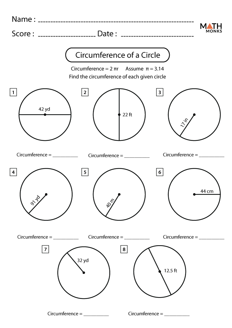 Circumference Of A Circle Worksheets Math Monks