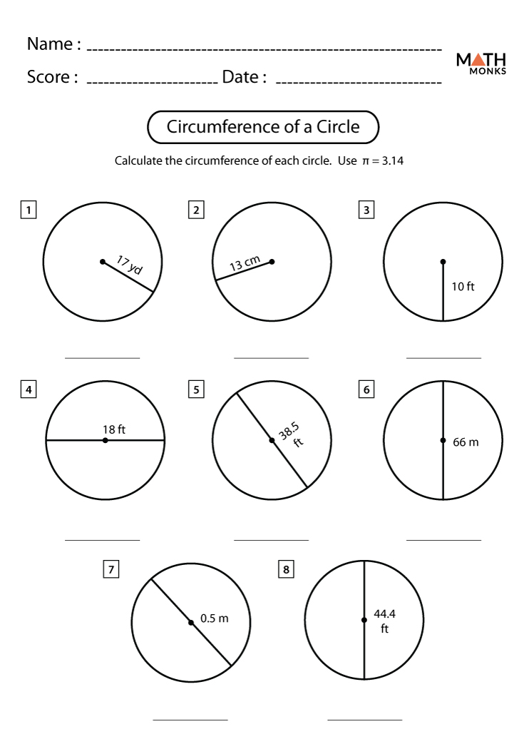 Radius of circle Free Math Worksheets 496