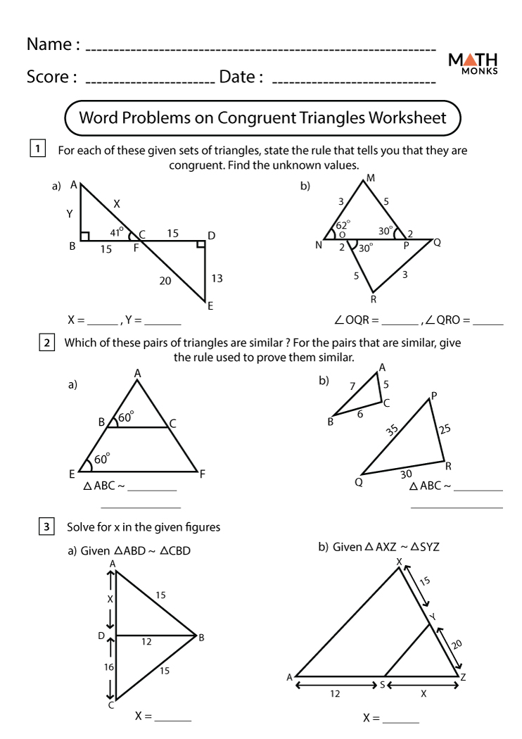 Congruent Triangles Worksheets - Math Monks With Regard To Congruent Triangles Worksheet With Answer