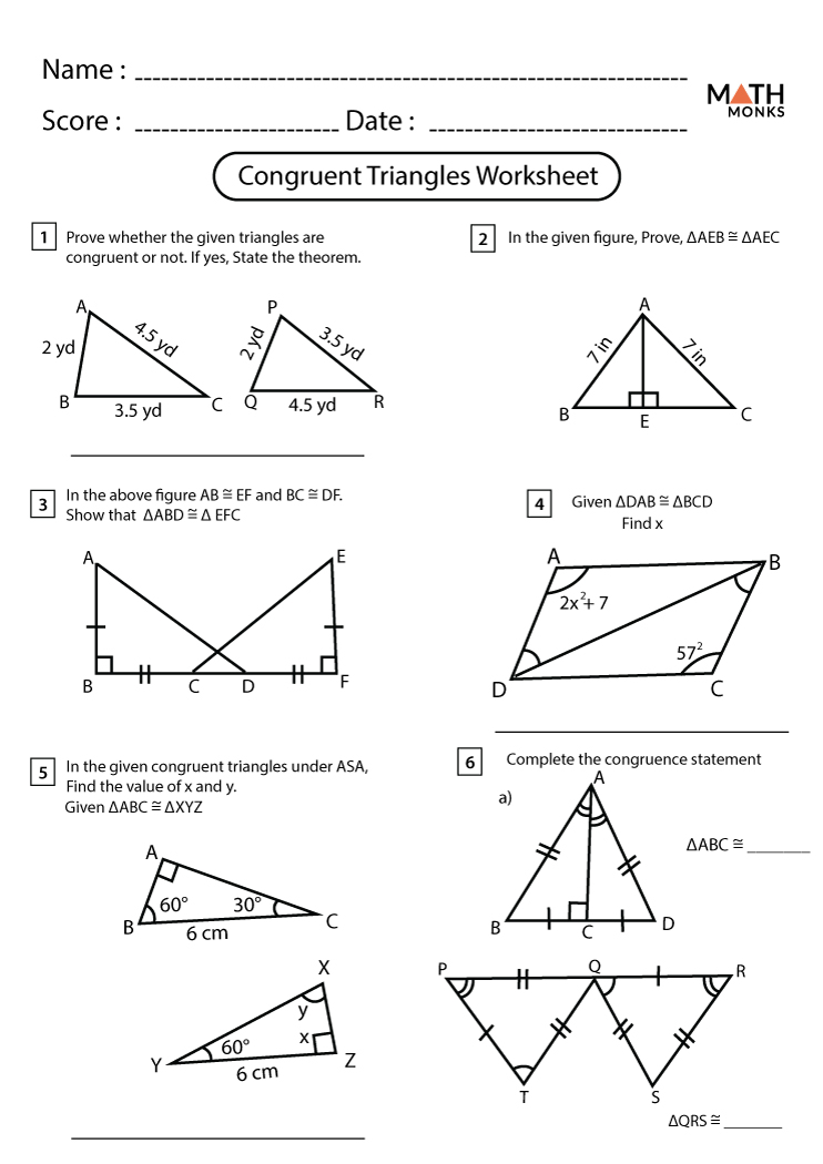 Congruent Triangles Worksheets  Math Monks Inside Triangle Congruence Worksheet Pdf