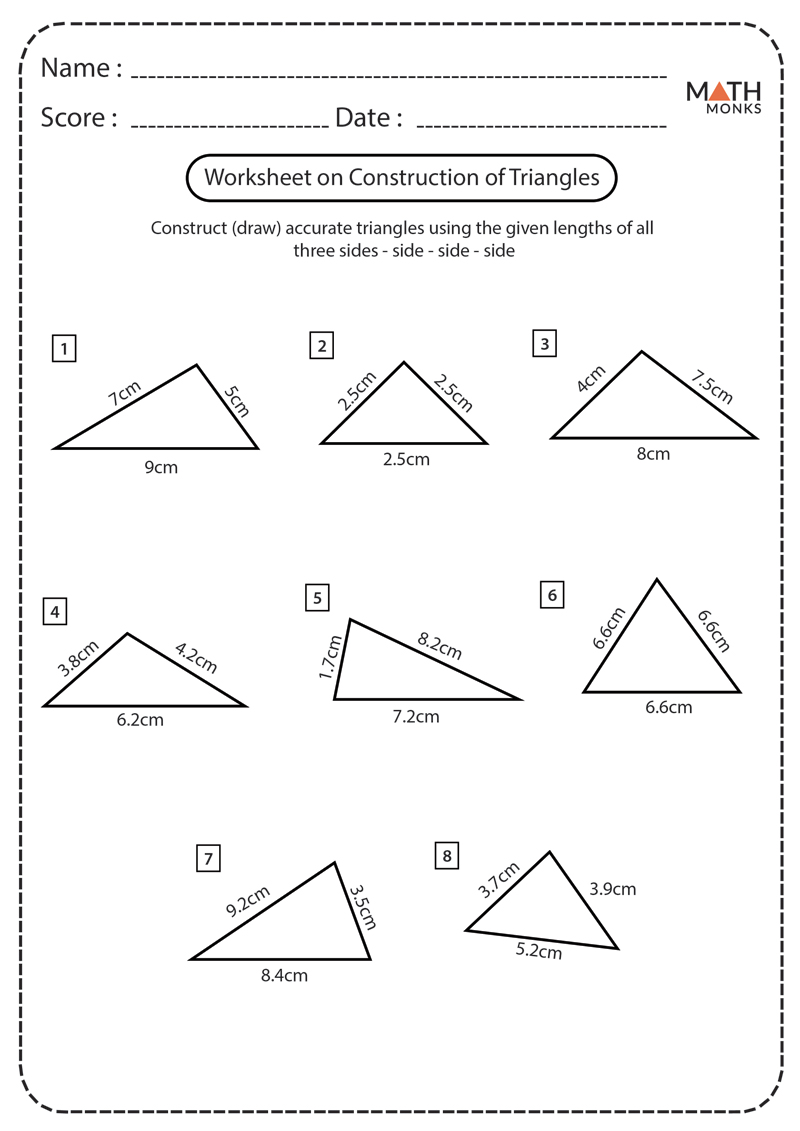 Constructing Triangles Worksheets | Math Monks