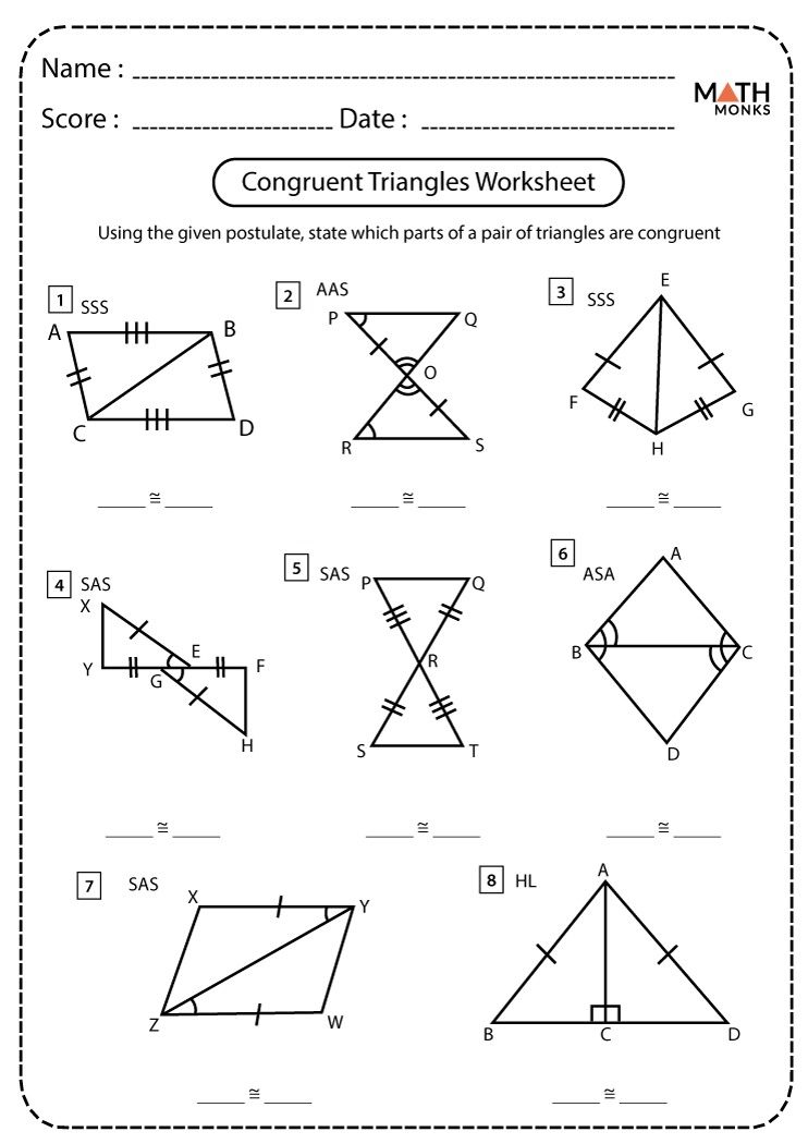Congruent Triangles Worksheets - Math Monks Regarding Congruent Triangles Worksheet With Answer