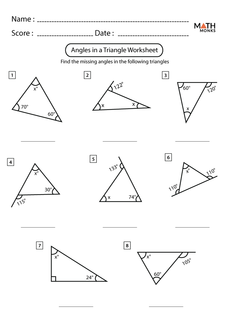Angles in a Triangle Worksheets - Math Monks