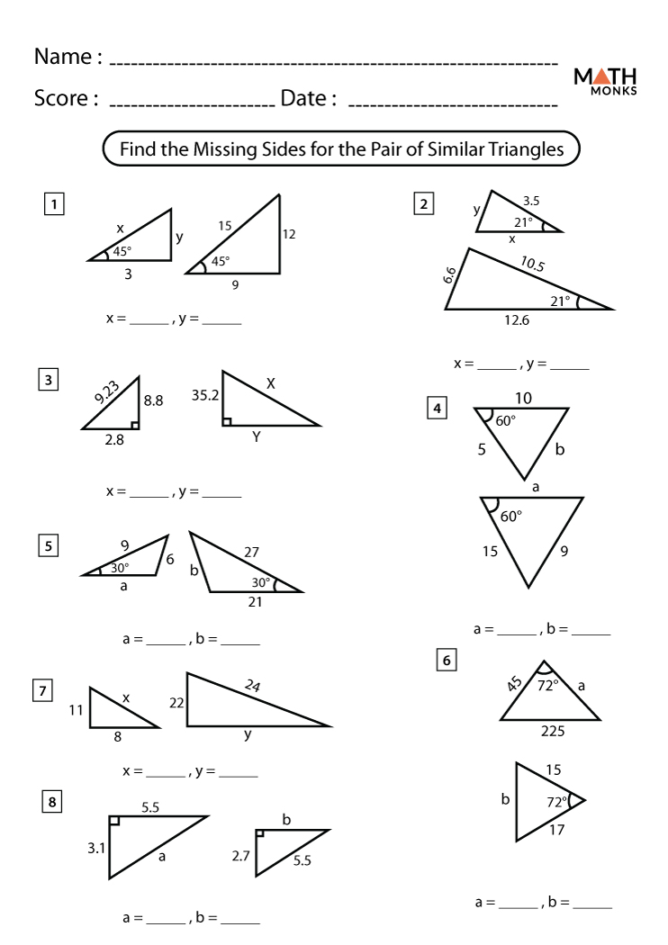 Similar Triangles Worksheets Math Monks 6865