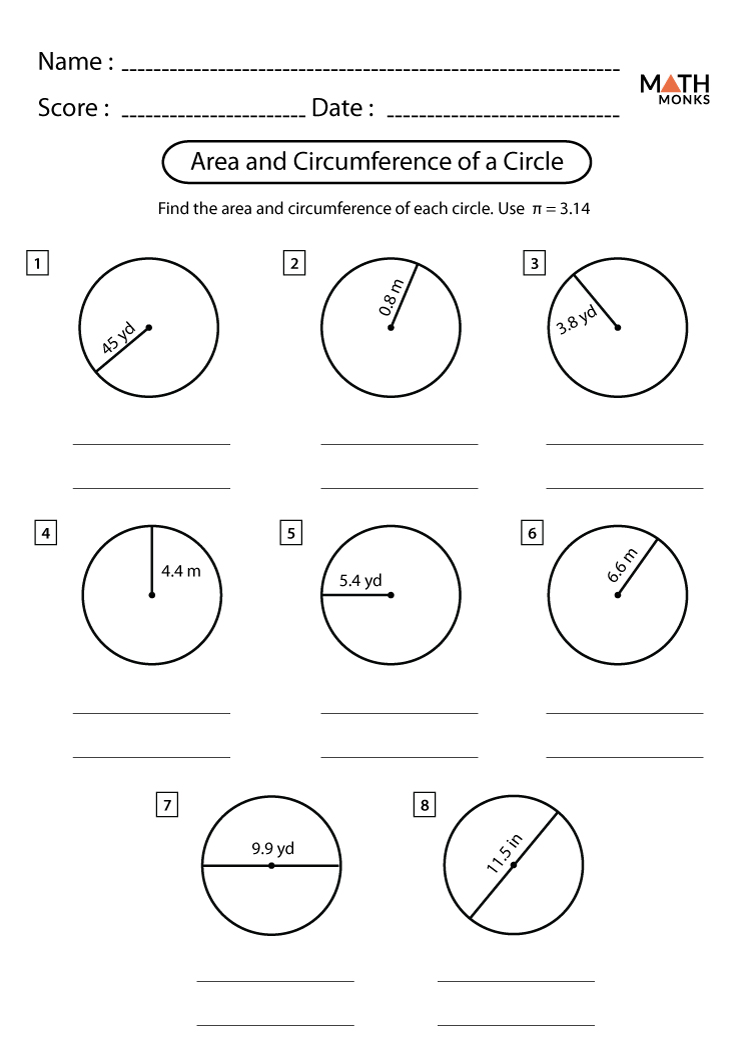 circumference and area of a circle worksheet math monks