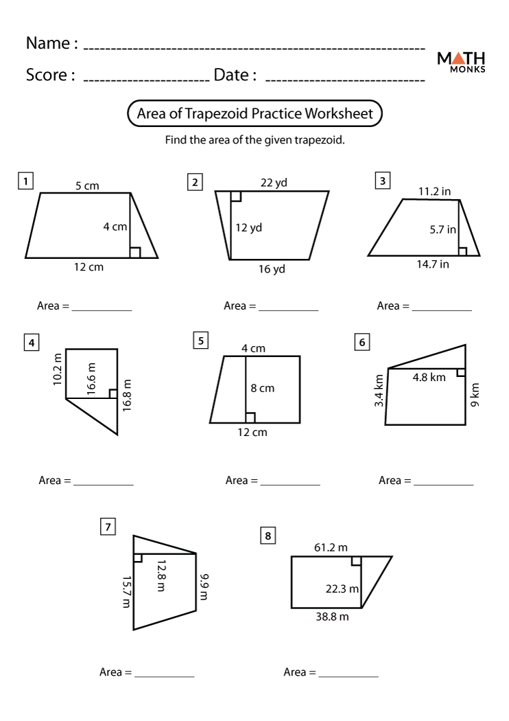 Trapezoid Worksheets - Math Monks