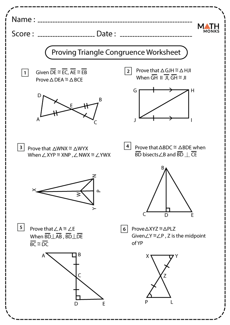 Congruent Triangles Worksheets  Math Monks For Triangle Congruence Proof Worksheet