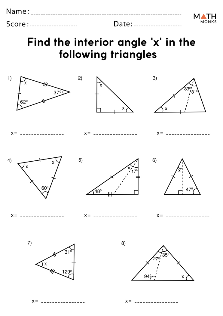 Interior Angles Of A Triangle Worksheet 