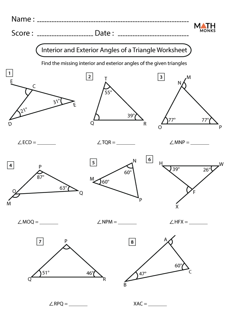 Angles In A Triangle Worksheets Math