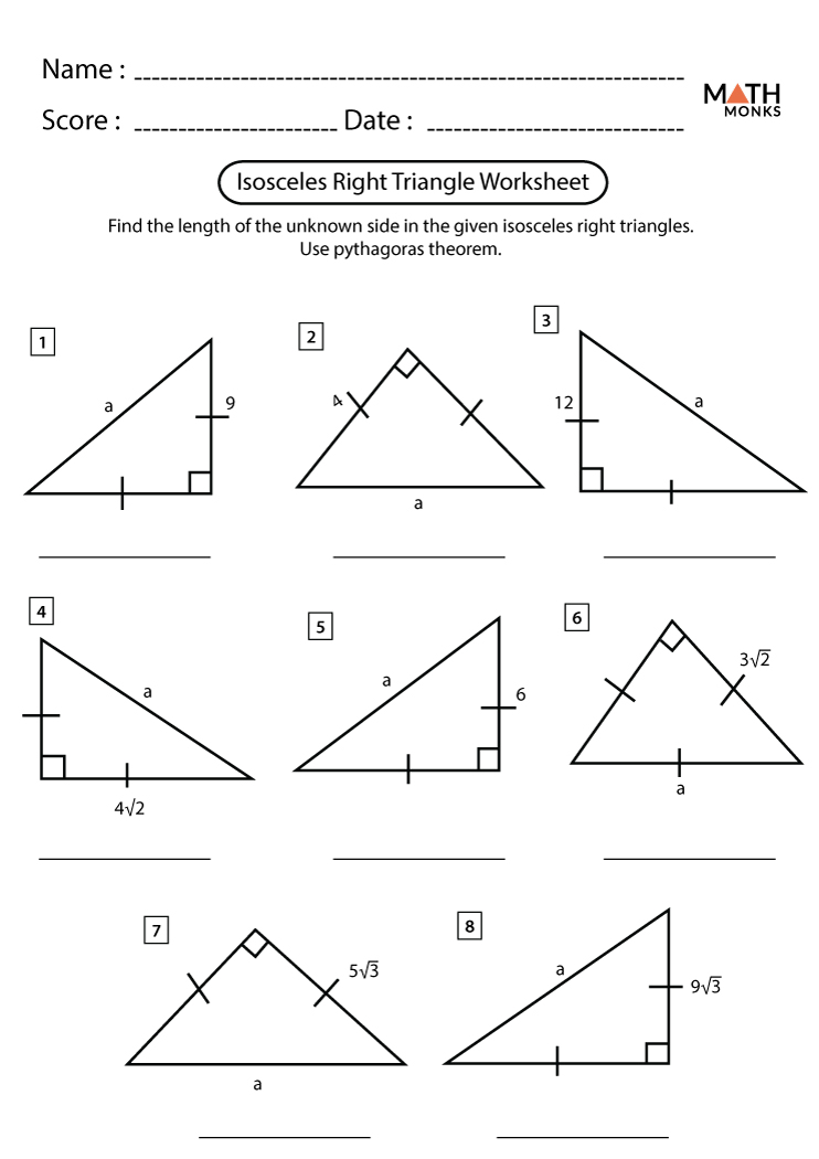 Right Triangle Worksheets Math Monks