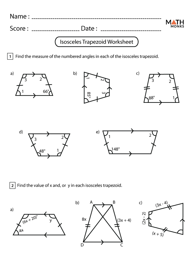 Trapezoid Worksheets - Math Monks Within Geometry Worksheet Kites And Trapezoids
