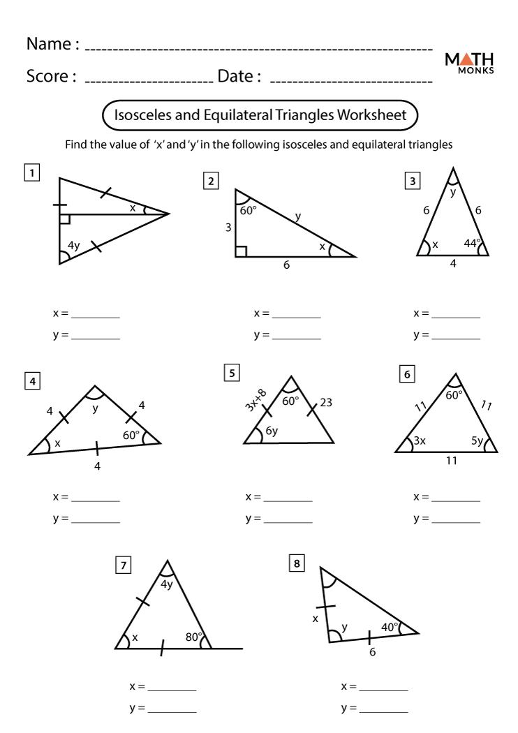 isosceles and equilateral triangles worksheet application