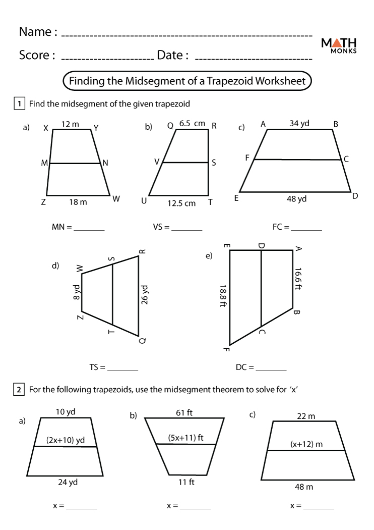 Trapezoid Worksheets - Math Monks