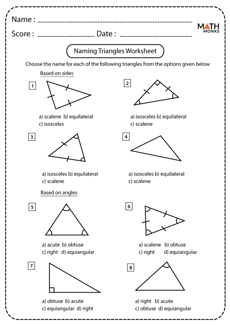 Classifying Triangles Worksheets Math Monks 7096