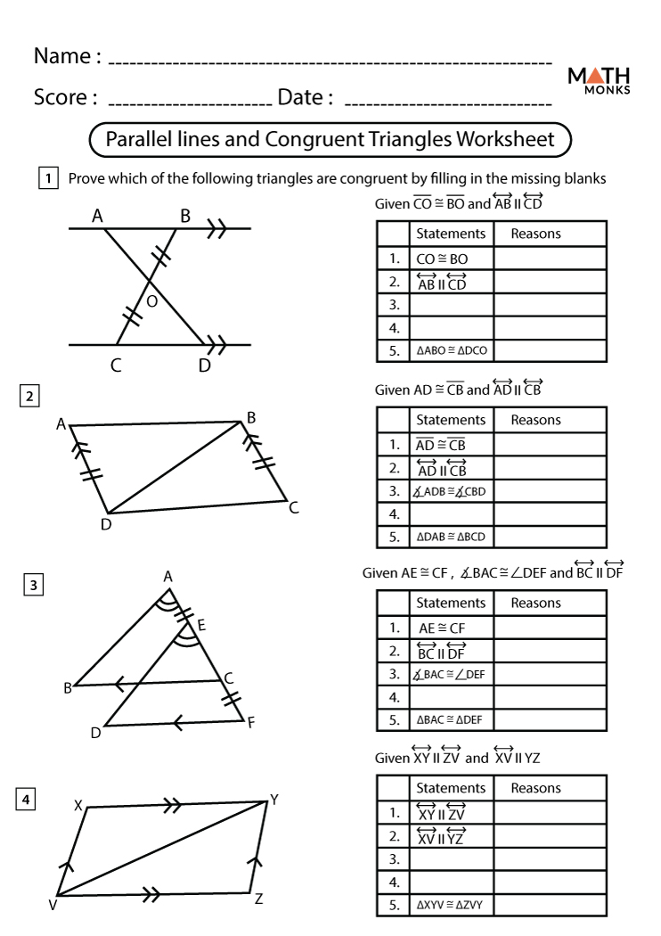 Congruent Triangles Worksheets - Math Monks Within Congruent Triangles Worksheet With Answer