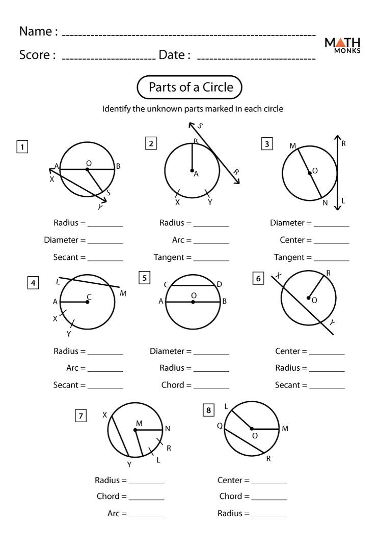 Parts Of Circle Worksheets Answer Key