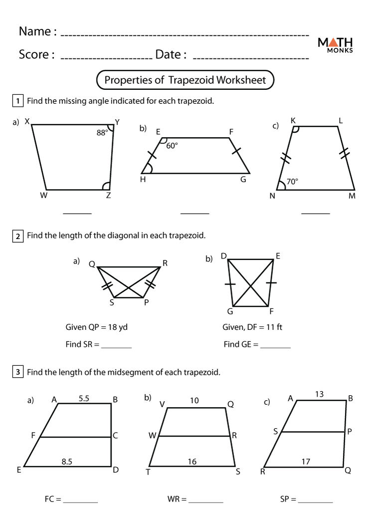 Properties Of Trapezoids And Kites Worksheet Answer Key