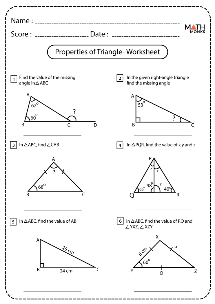 Triangle Worksheets - Math Monks Inside Centers Of Triangles Worksheet
