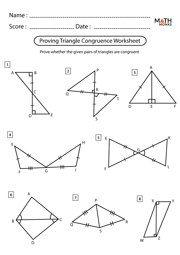 Congruent Triangles Worksheets Math Monks