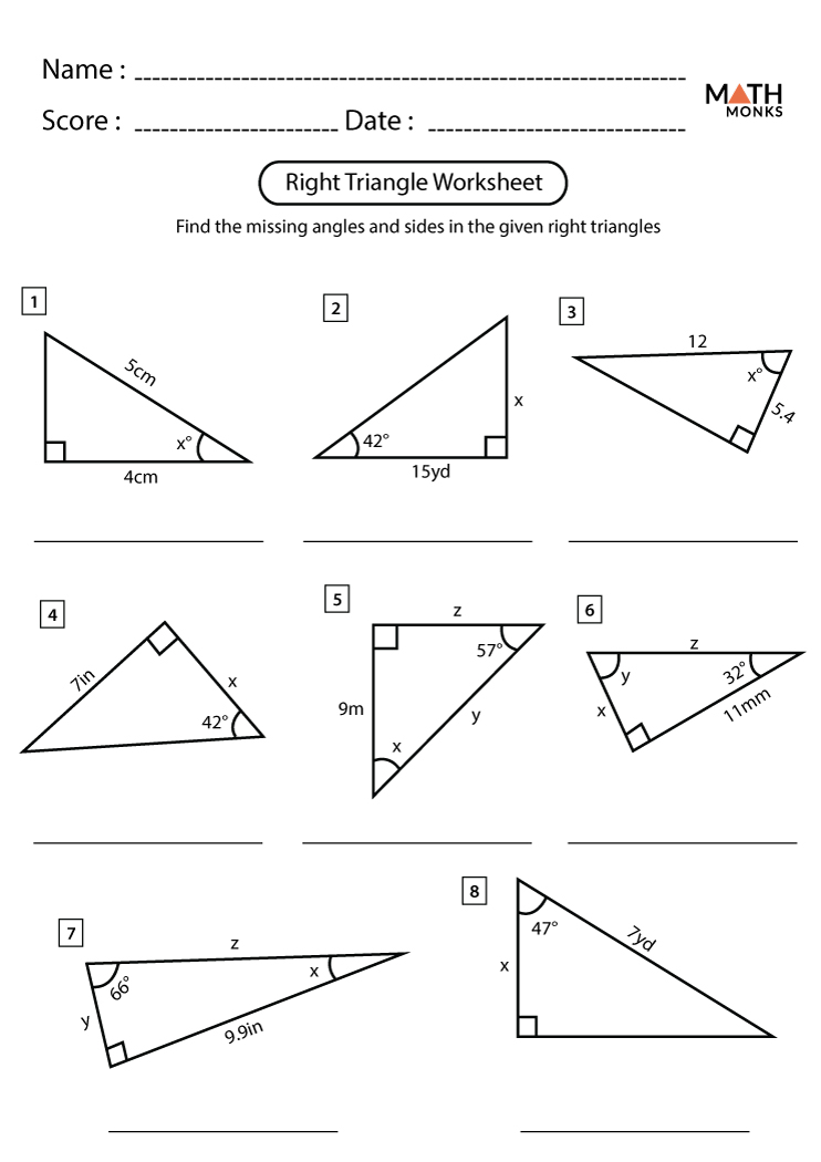 Right Triangle Worksheets - Math Monks In Right Triangle Trigonometry Worksheet Answers