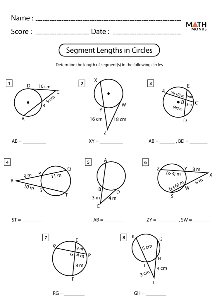 Brushism Segment Lengths In Circles Worksheet