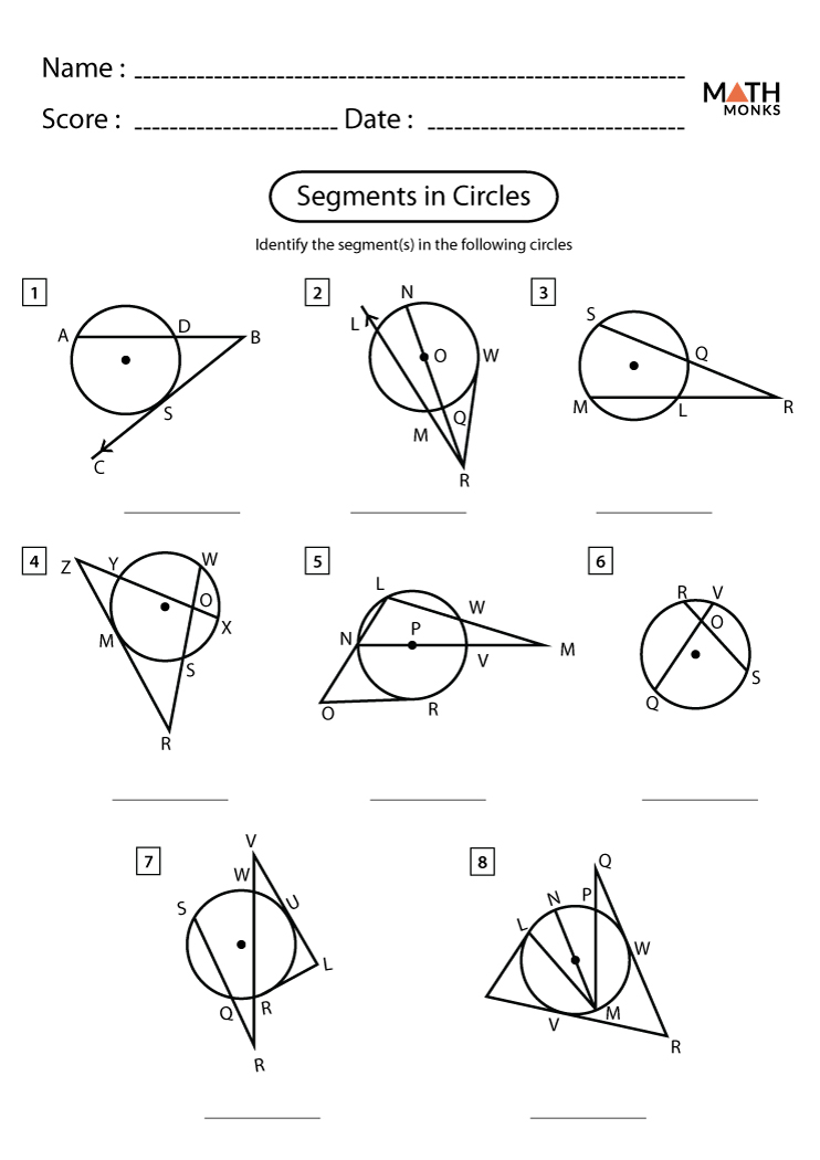 Segments in Circles Worksheets - Math Monks