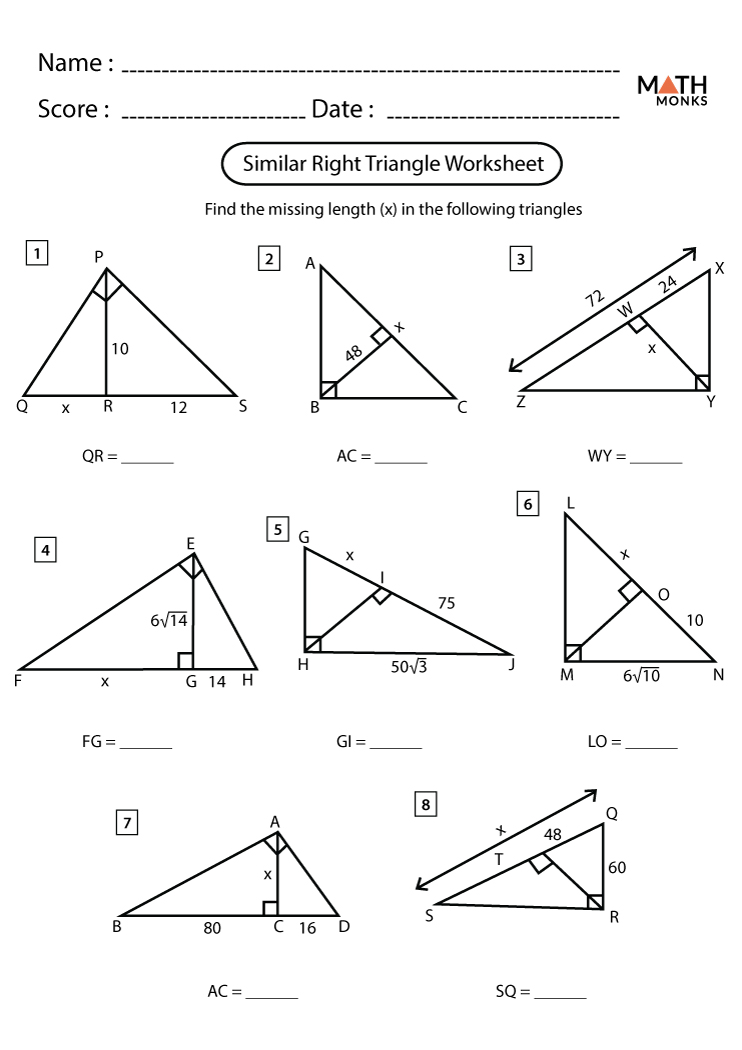 Similar Triangles Worksheets Math Monks