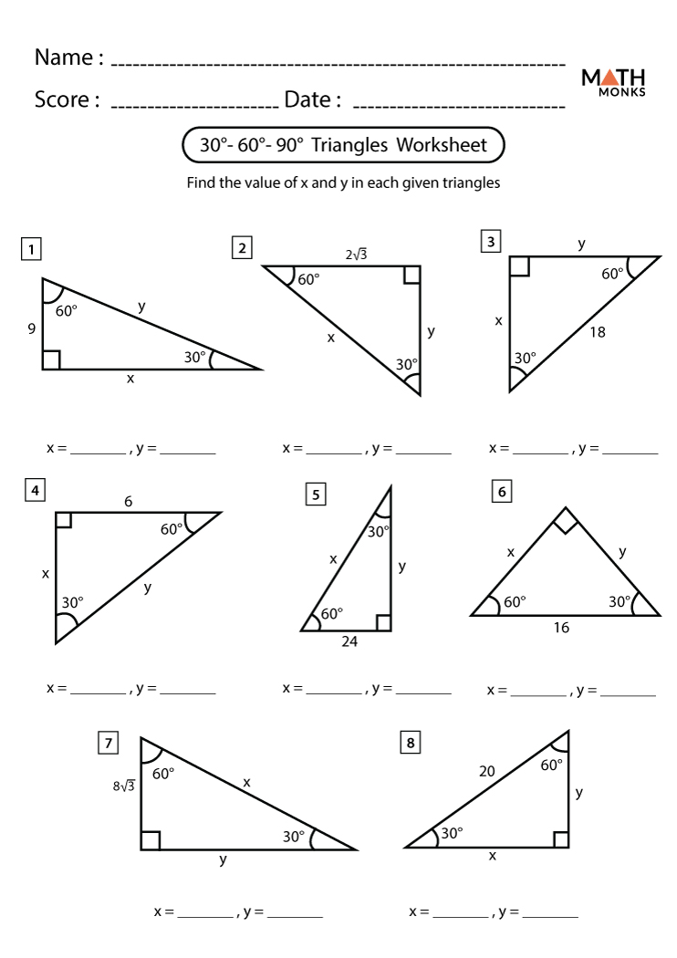 Special Right Triangles Worksheets Math Monks