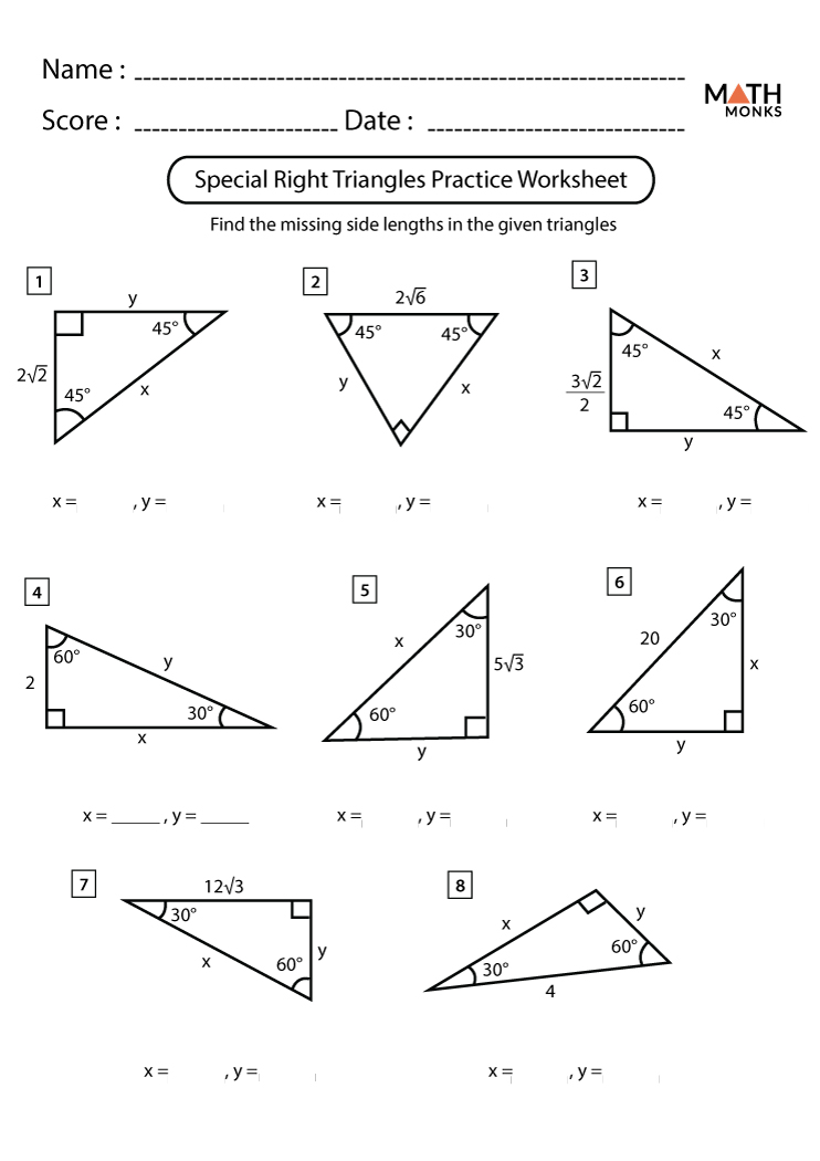 Worksheet Special Right Triangles