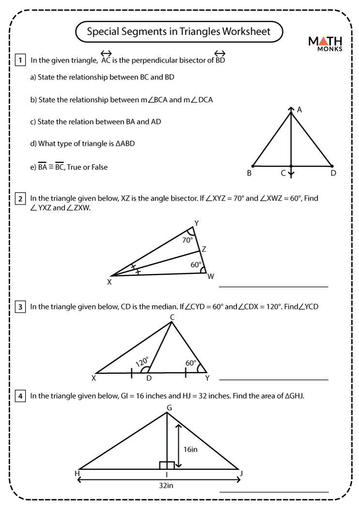 Special Segments in Triangles Worksheets | Math Monks