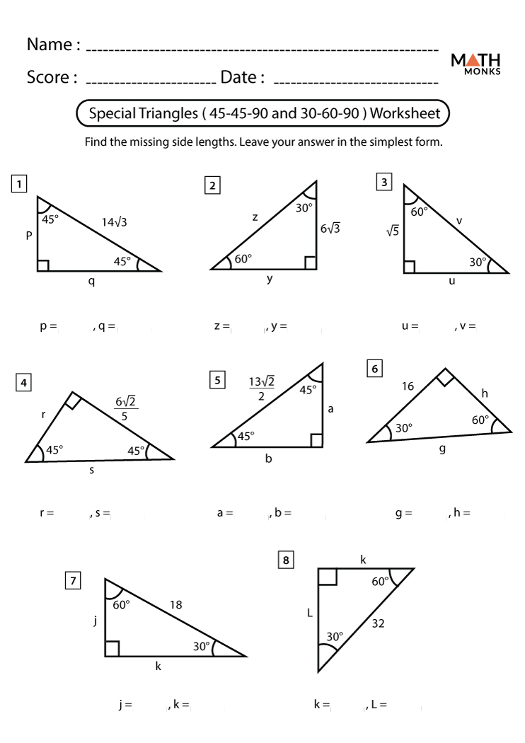Special Triangles Worksheets | Math Monks
