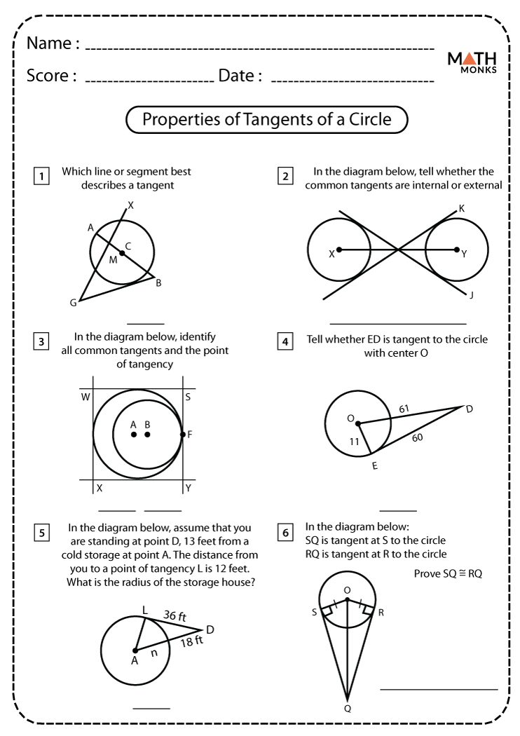 Tangents to a Circle Worksheets | Math Monks